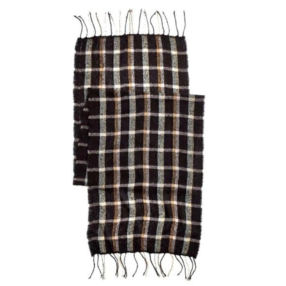 New! Madewell Oversized Black Plaid Gauzy Fringe Wool Raw Hem Blanket Scarf